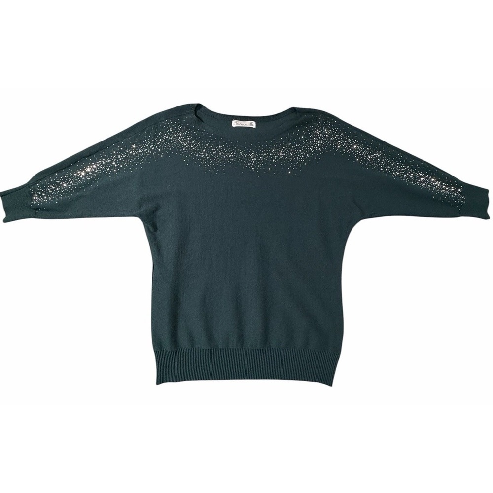 89th + Madison Women's M Green Rhinestone Batwing Dolman Sleeve Sweater
